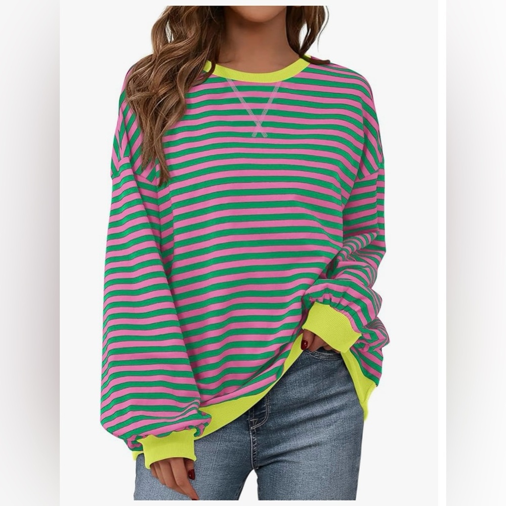 Women’s oversized striped sweatshirt crewneck long sleeve pullover- medium
